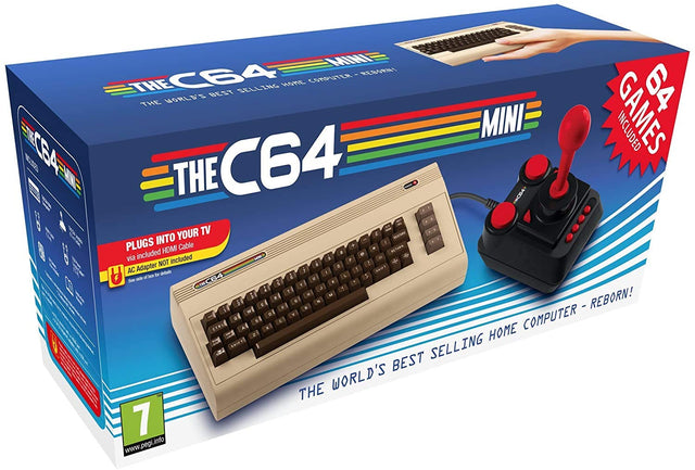 Commodore The C64 Mini console, doos voorkant met toetsenbord en joystick, tweedehands