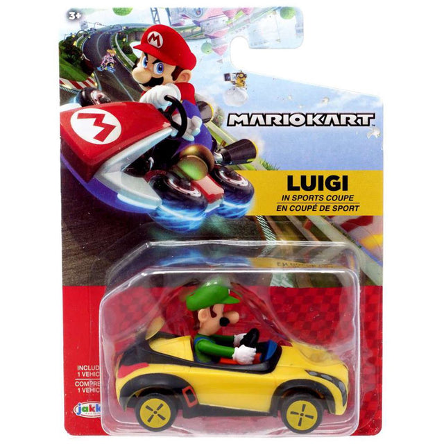 World of Nintendo Mario Kart 8 Luigi in Sports Coupe van Jakks, blisterverpakking voorkant