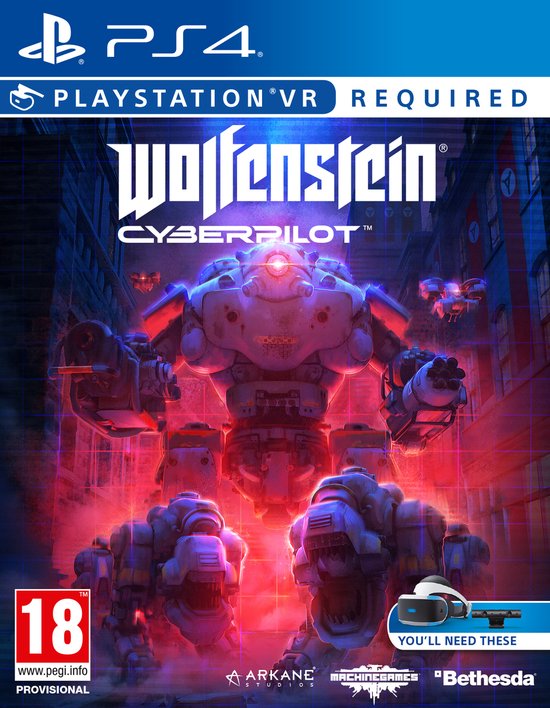 PlayStation 4 Wolfenstein Cyberpilot, doos voorkant met PlayStation VR-vermelding, tweedehands