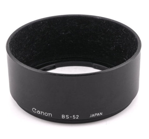 Canon BS-52 zonnekap voor Canon FD 50mm f/1.4 en f/1.8, zwart, opschrift Canon BS-52 Japan, vilt binnenin, tweedehands