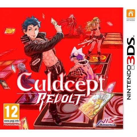 Nintendo 3DS Culdcept Revolt van NIS America, doos voorkant met kaartspelers op een rood speelbord, tweedehands