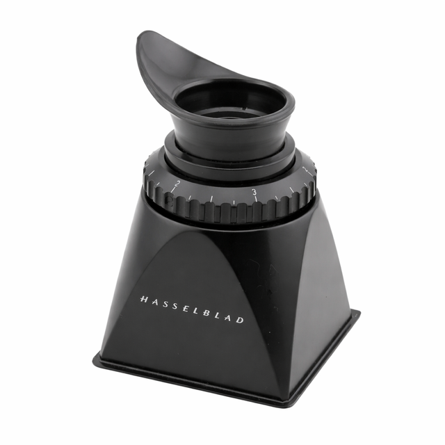 Hasselblad Magnifying Hood 52094 vergrotende zoekerkap, zwart, schuin van voren met oogschelp, tweedehands