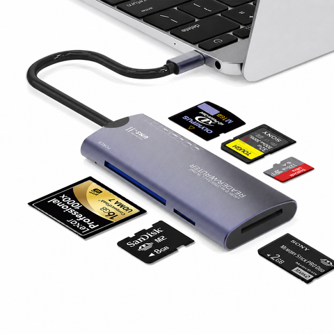 USB-C 6-in-1 Kaartlezer / Card Reader - SD, microSD, CF, XD-Picture, MS, M2 (Nieuw)