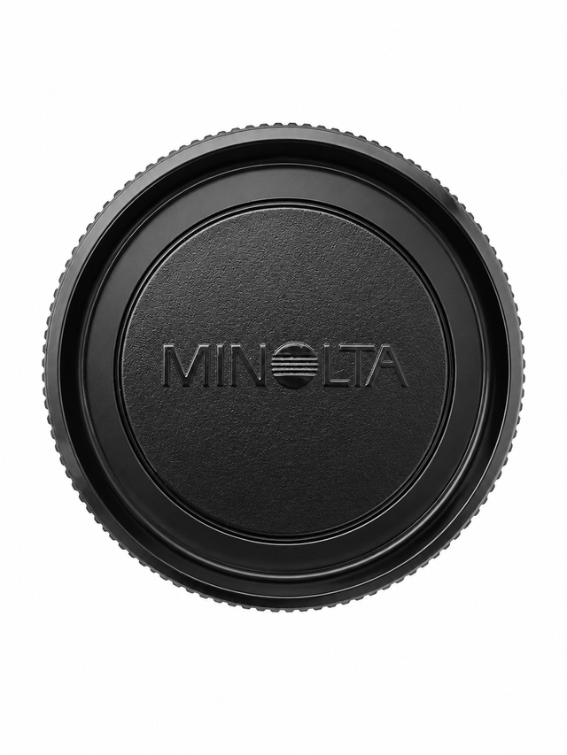 Minolta A-Mount body cap BC-1 voor Minolta en Sony Alpha, voorkant met Minolta-logo, tweedehands
