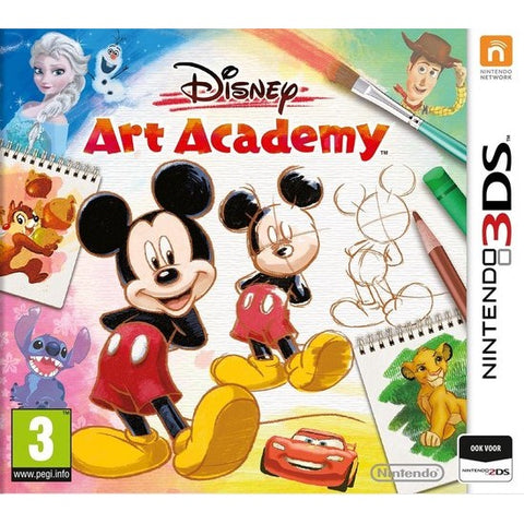Nintendo 3DS Disney Art Academy van Nintendo, doos voorkant met getekende Mickey Mouse, tweedehands