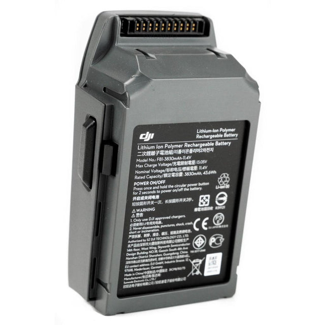 DJI Mavic Pro Intelligent Flight Battery 3830mAh, grijs, vliegaccu rechtop met label en contacten bovenop, tweedehands