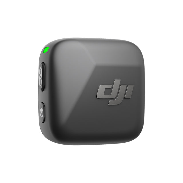DJI Mic Mini Transmitter, Infinity Black (zwart), losse zender schuin van voren met DJI-logo