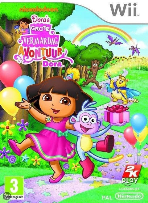 Nintendo Wii Dora's Grote Verjaardag Avontuur, doos voorkant, tweedehands