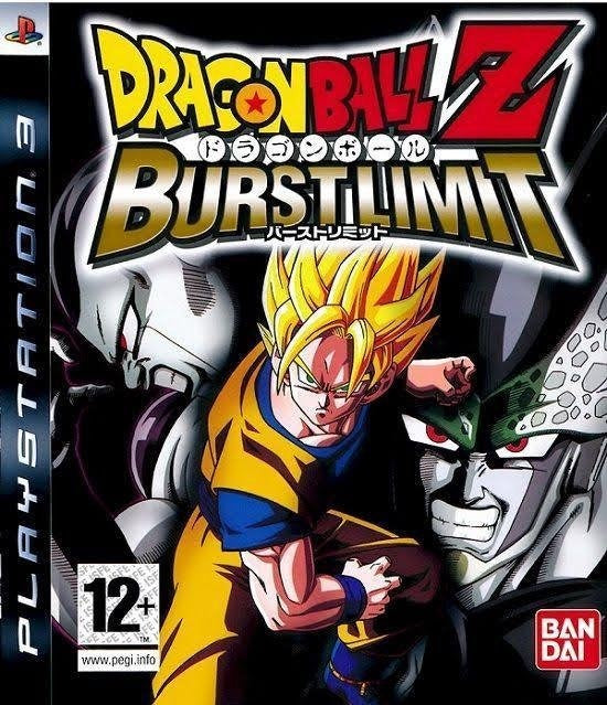 PlayStation 3 Dragon Ball Z Burst Limit van Bandai, doos voorkant met blonde vechter en groene tegenstander, tweedehands