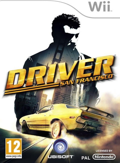 Nintendo Wii Driver San Francisco van Ubisoft, doos voorkant met gele muscle car, tweedehands