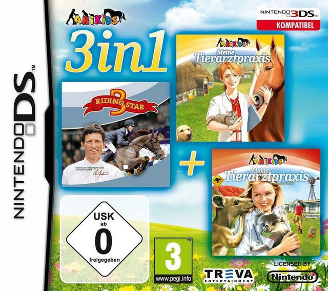 Nintendo DS 3 in 1 My Vet Practice, Riding Star en My Vet Practice in Australia, Duitse uitgave, doos voorkant