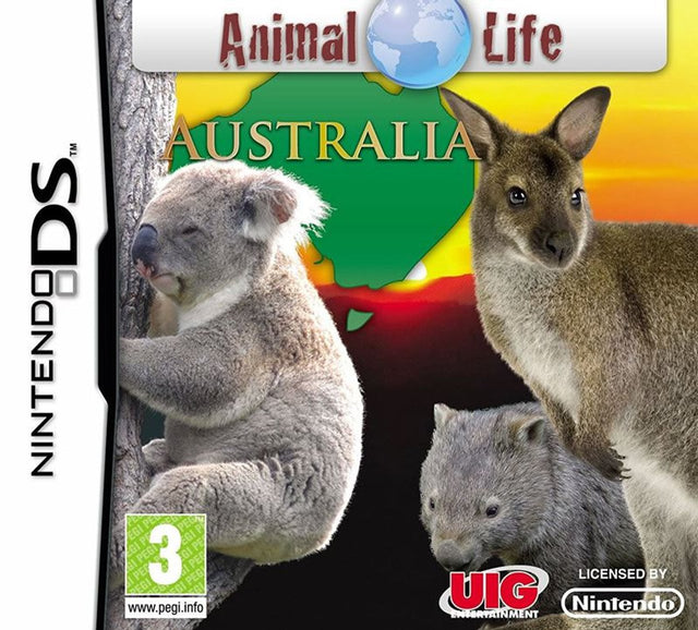 Nintendo DS Animal Life Australia van UIG, doos voorkant met koala, kangoeroe en wombat, tweedehands
