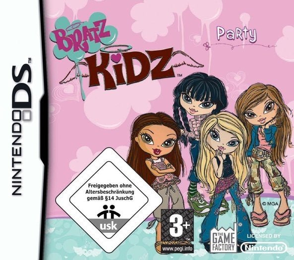 Nintendo DS Bratz Kidz Party van The Game Factory, doos voorkant met vier Bratz Kidz en een USK-label, tweedehands
