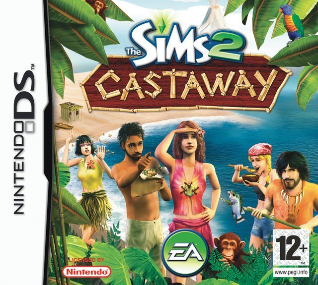 Nintendo DS De Sims 2 Op een Onbewoond Eiland, Engelse doos voorkant The Sims 2 Castaway, tweedehands