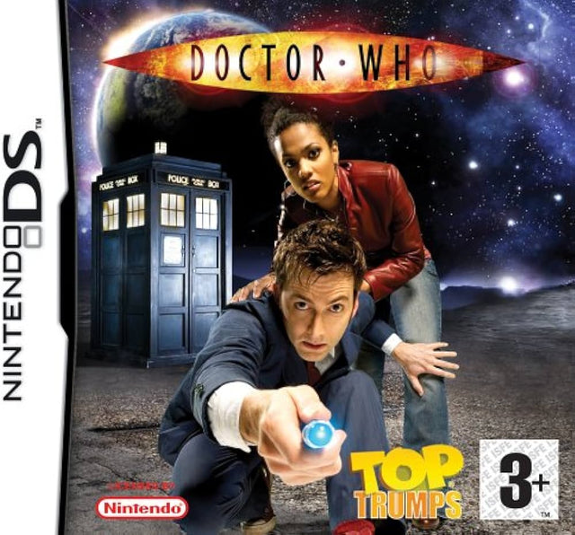 Nintendo DS Doctor Who Top Trumps, doos voorkant met de Doctor, een metgezellin en de blauwe TARDIS, tweedehands