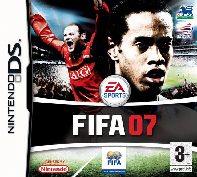 Nintendo DS FIFA 07 van EA Sports, doos voorkant met twee juichende voetballers, tweedehands