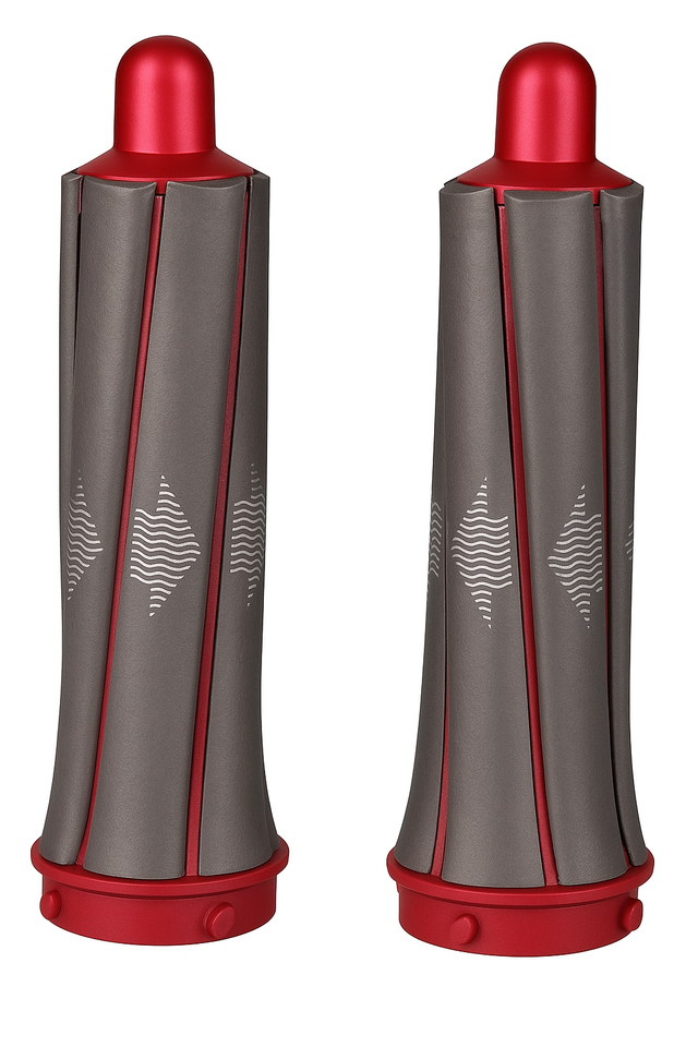 Dyson Airwrap barrels 30mm, rood met grijs, set van 2, voorkant, tweedehands