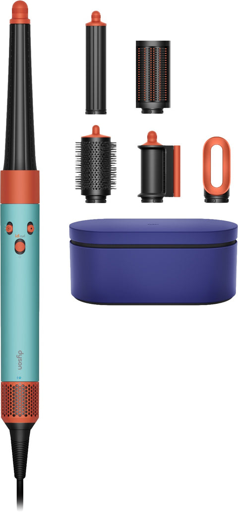 Dyson Airwrap I.D. multistyler Straight and Wavy, turquoise met koper, overzicht van de set met opzetstukken