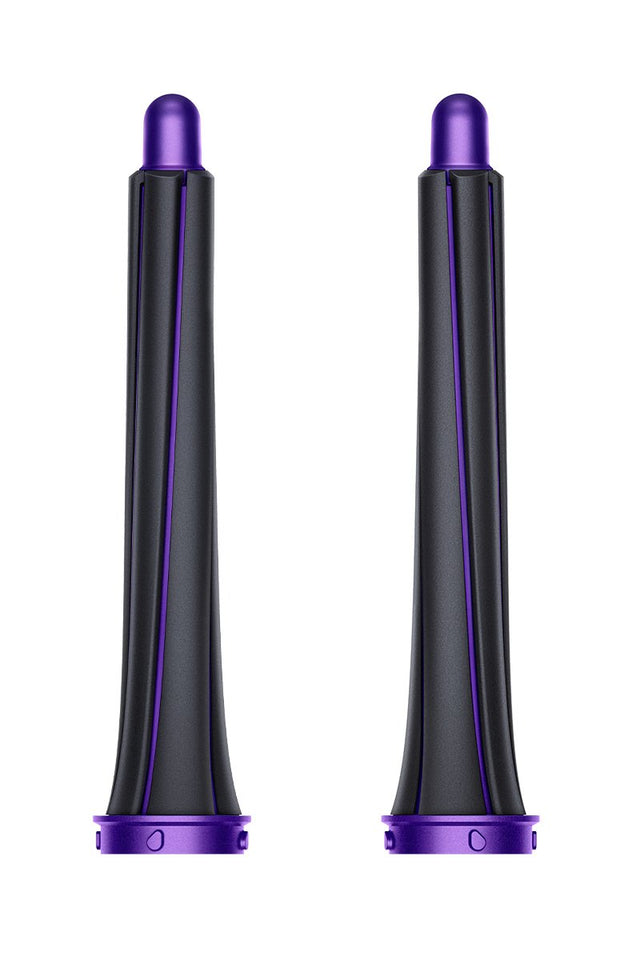 Dyson Airwrap Long Barrels 20 mm set van 2, paars, twee smalle zwarte krulopzetstukken met paarse dop rechtop, tweedehands