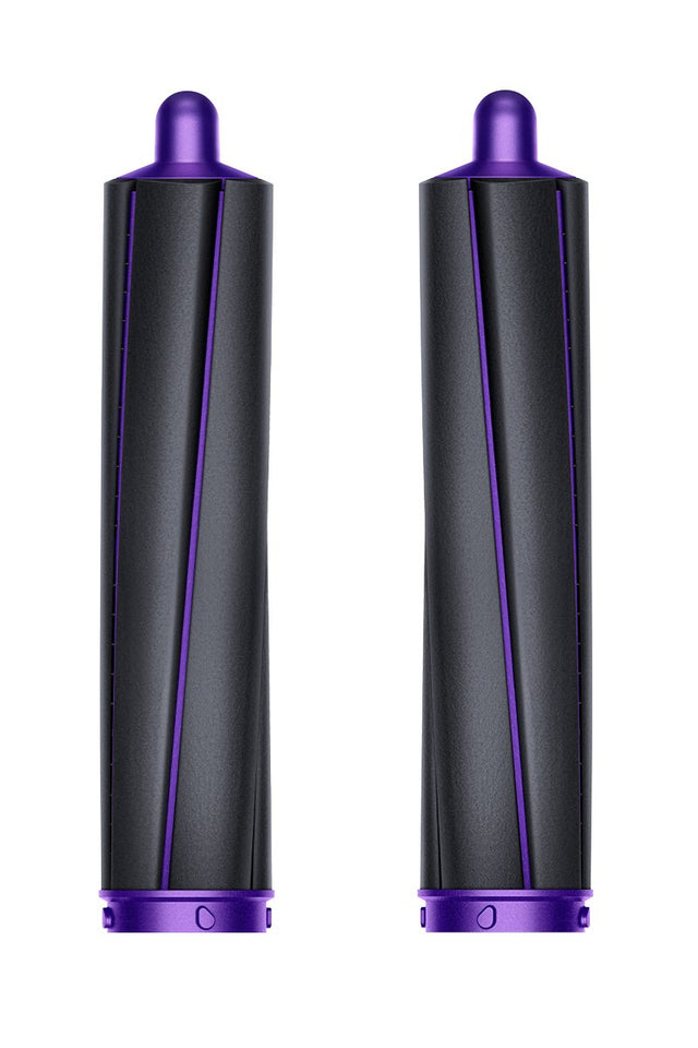 Dyson Airwrap Long Barrels 40 mm set van 2, paars, twee zwarte krulopzetstukken met paarse dop rechtop, tweedehands