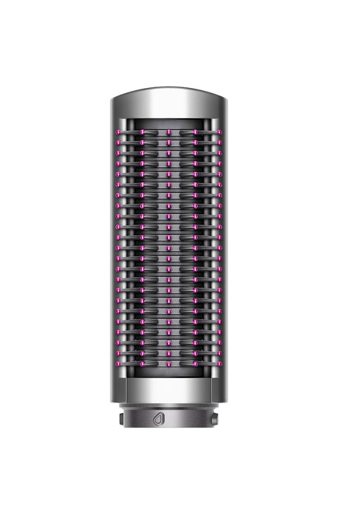 Dyson Airwrap Small Soft Smoothing Brush opzetstuk, fuchsia, grijze borstel met fuchsia borstelpunten rechtop, tweedehands