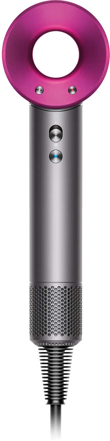 Dyson HD03 Supersonic föhn zonder opzetstukken, fuchsia met grijs, rechtop van voren, tweedehands