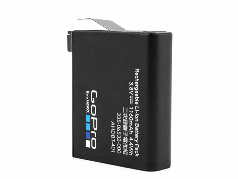 GoPro accu AHDBT-401 voor HERO4, zwart met GoPro-logo en etiket 1160mAh, zijkant