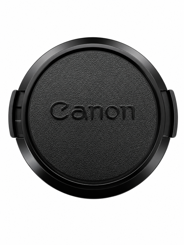 Canon vintage lensdop 52mm, zwart met ingeperst Canon-logo, voorkant