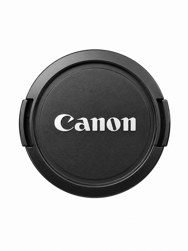 Canon lensdop 58mm, zwart met wit Canon-logo en klemmen aan de zijkant, voorkant