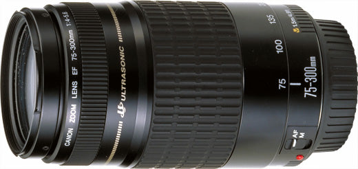 Canon EF 75-300mm f/4-5.6 USM telezoomlens, zwart, zijkant, tweedehands