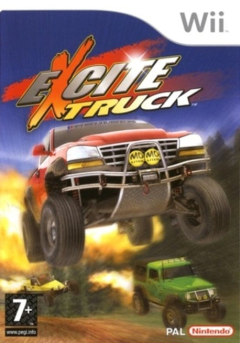 Nintendo Wii Excite Truck, doos voorkant met rode pick-up truck in de lucht, tweedehands