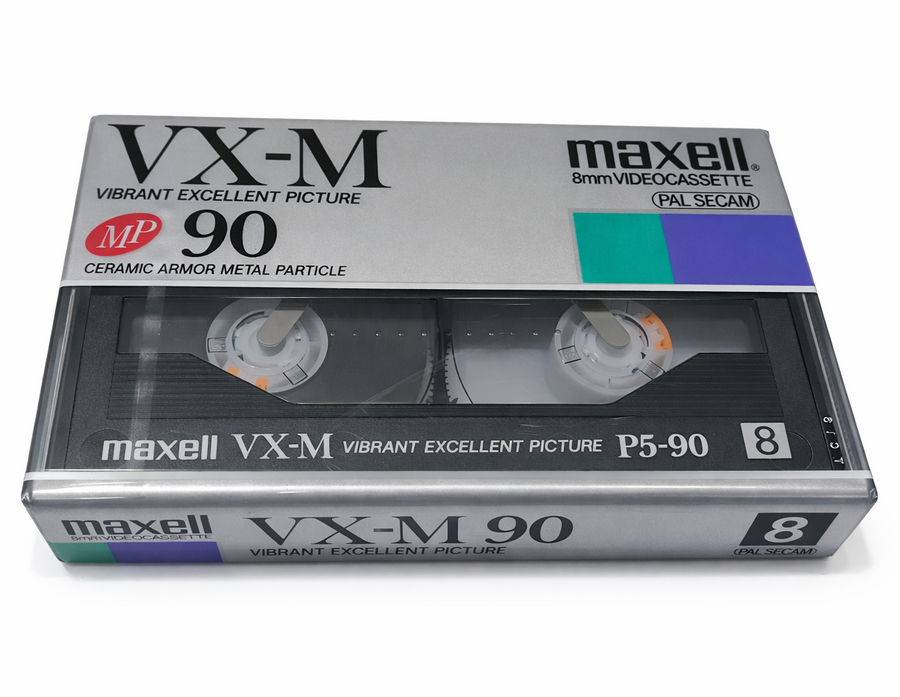 Maxell VX-M MP 90 Video8 8mm videocassette P5-90, cassette in doorzichtig doosje