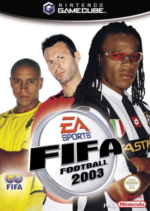 Nintendo GameCube FIFA Football 2003 van EA Sports, PAL-doos voorkant met drie voetballers, tweedehands
