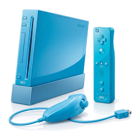 Nintendo Wii console, blauw, met afstandsbediening en nunchuk, tweedehands