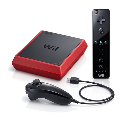 Nintendo Wii Mini console, rood met zwart, met afstandsbediening en nunchuk, tweedehands
