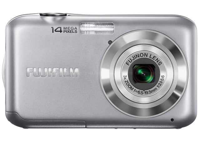 Fujifilm FinePix JV100 digitale compactcamera, zilver, voorkant met 3x Fujinon-zoomlens en 14 megapixel