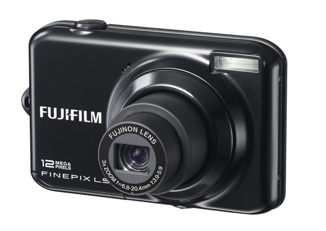 Fujifilm FinePix L55 digitale compactcamera, zwart, schuin vooraanzicht met 3x Fujinon-zoomlens