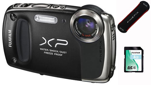 Fujifilm-FinePix XP50 Digitale Compact Camera + SDHC 4GB + Drijvende Polsband - Zwart (Nieuw)