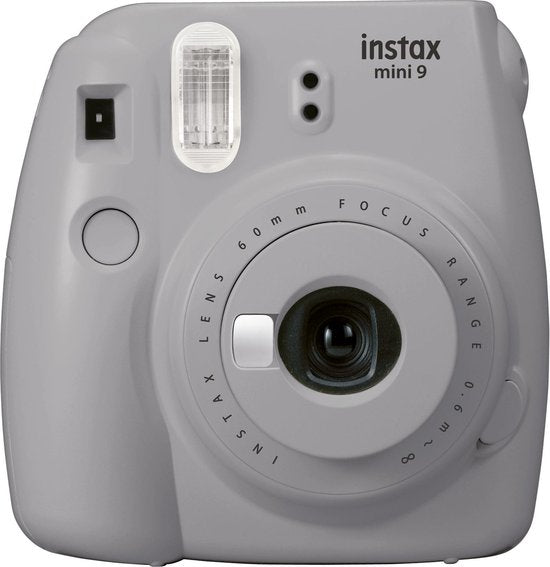 Fujifilm Instax Mini 9 instant camera, grijs, voorkant, tweedehands