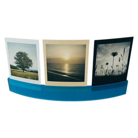 Fujifilm Instax Mini acryl fotohouder voor bureau, blauw, met drie voorbeeldfoto's