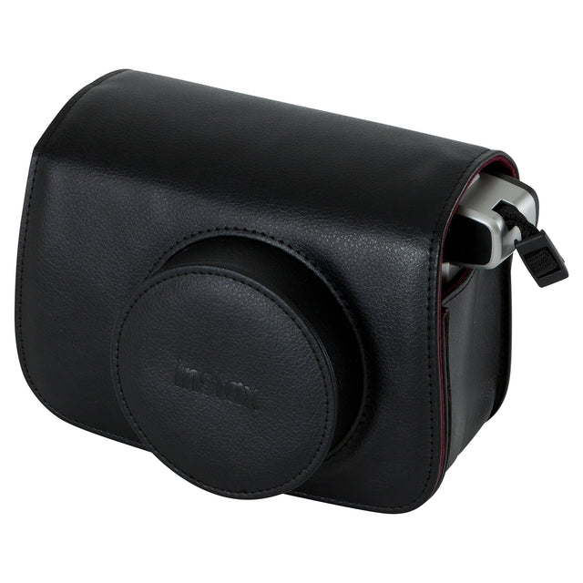 Fujifilm Instax Wide 300 leren case, zwart met instax-opdruk op de lensklep, voorkant, tweedehands