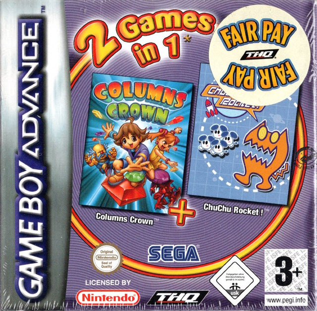 Nintendo Game Boy Advance 2 Games in 1 Columns Crown en ChuChu Rocket, doos voorkant in seal met Fair Pay-sticker