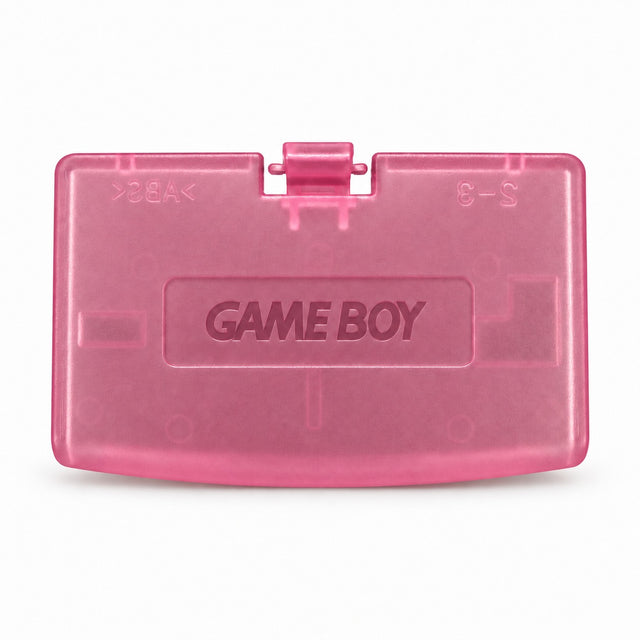 Nintendo Game Boy Advance batterijklepje, transparant donkerroze, origineel, buitenkant met Game Boy-logo, nieuw