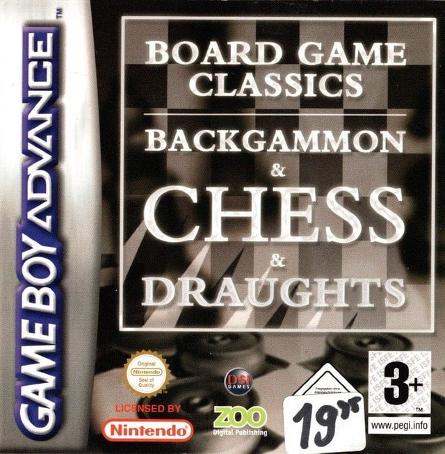 Nintendo Game Boy Advance Board Game Classics Backgammon, Chess en Draughts, doos voorkant met prijssticker, tweedehands