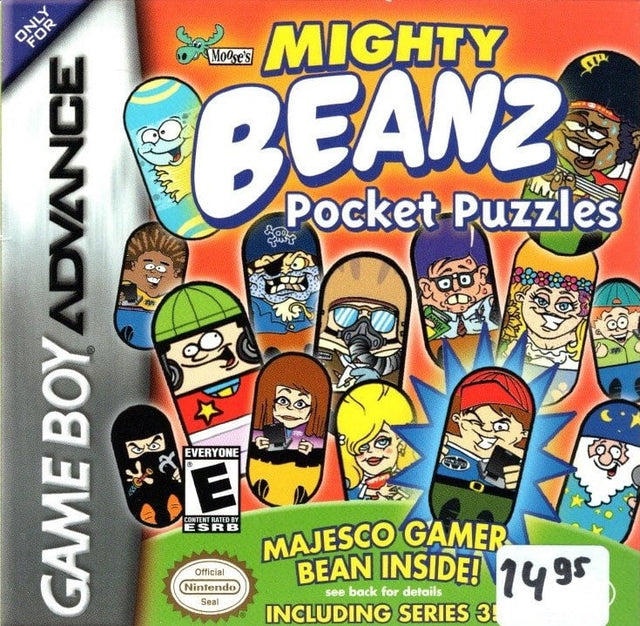 Nintendo Game Boy Advance Mighty Beanz Pocket Puzzles in doos, doos voorkant, Amerikaanse ESRB-uitgave, tweedehands
