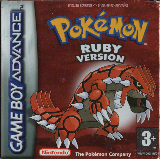 Nintendo Game Boy Advance Pokémon Ruby Version, doos voorkant met Engelse schermtekst, tweedehands