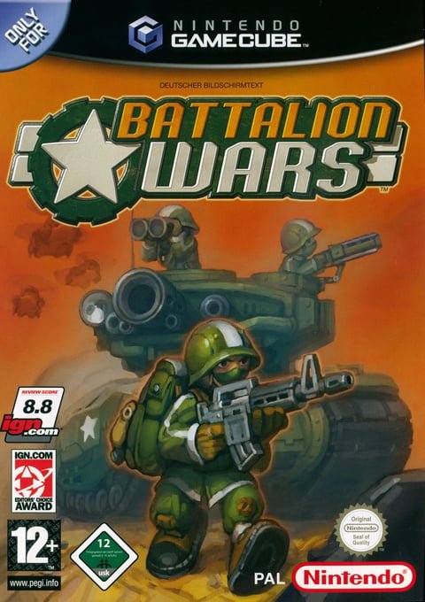 Nintendo GameCube Battalion Wars, doos voorkant met een soldaat en een tank, Duitse uitgave, tweedehands