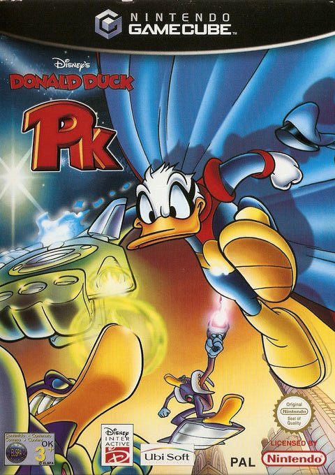 Nintendo GameCube Disney's Donald Duck PK, doos voorkant met Donald Duck als superheld PK, tweedehands