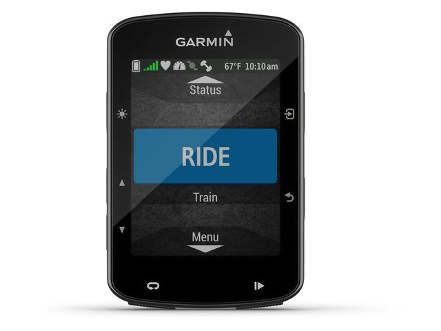 Garmin Edge 520 Plus fietsnavigatie, zwart, vooraanzicht met menu op het scherm