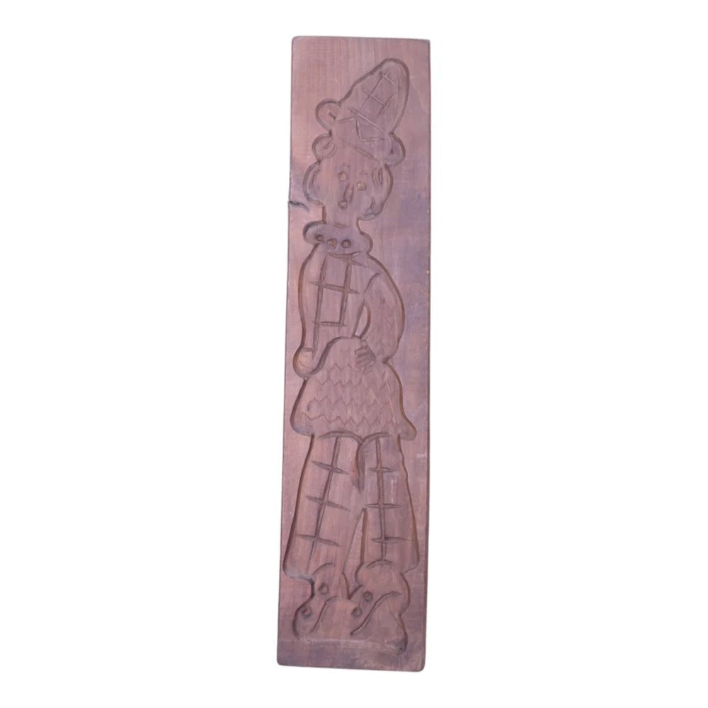 Antieke Houten Speculaasplank met Clowns - Handgesneden Koekplank